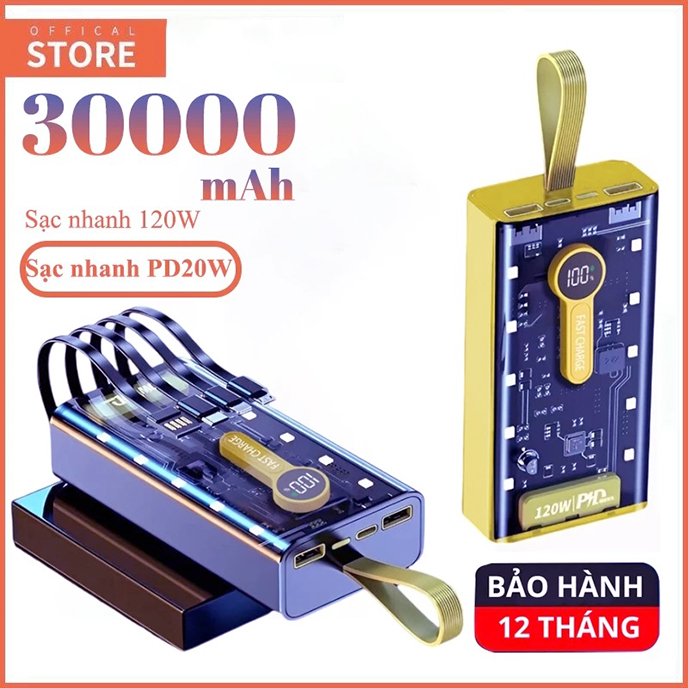 Dung lượng lên tới 30.000mAh cho khả năng sạc smartphone nhiều lần theo công bố của nhà sản xuất, 3 cổng output gồm 2 cổng USB-A và 1 USB-C