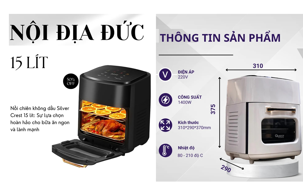 Với công nghệ tiên tiến, nồi chiên không dầu Silvercrest 15 lít sử dụng hơi nước để nấu thức ăn, giúp giảm lượng dầu béo và chất béo không lành mạnh trong món ăn của bạn.
