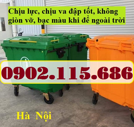 thùng rác nhựa 660l, thùng rác công nghiệp 660l, xe thu gom rác 660l, thùng rác nhựa HDPE 660l có 4 bánh xe, 